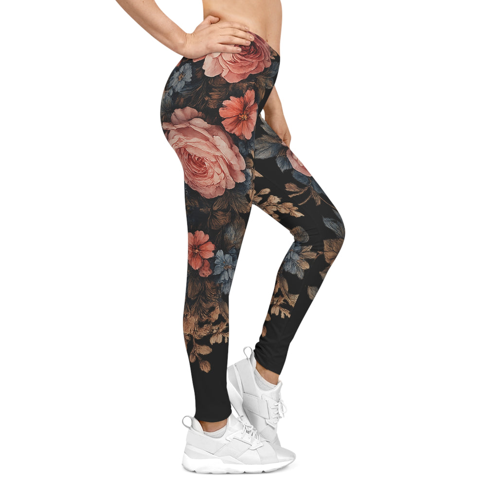 Midnight Bloom Women's Leggings — Romantic Muted Floral All-Over Print