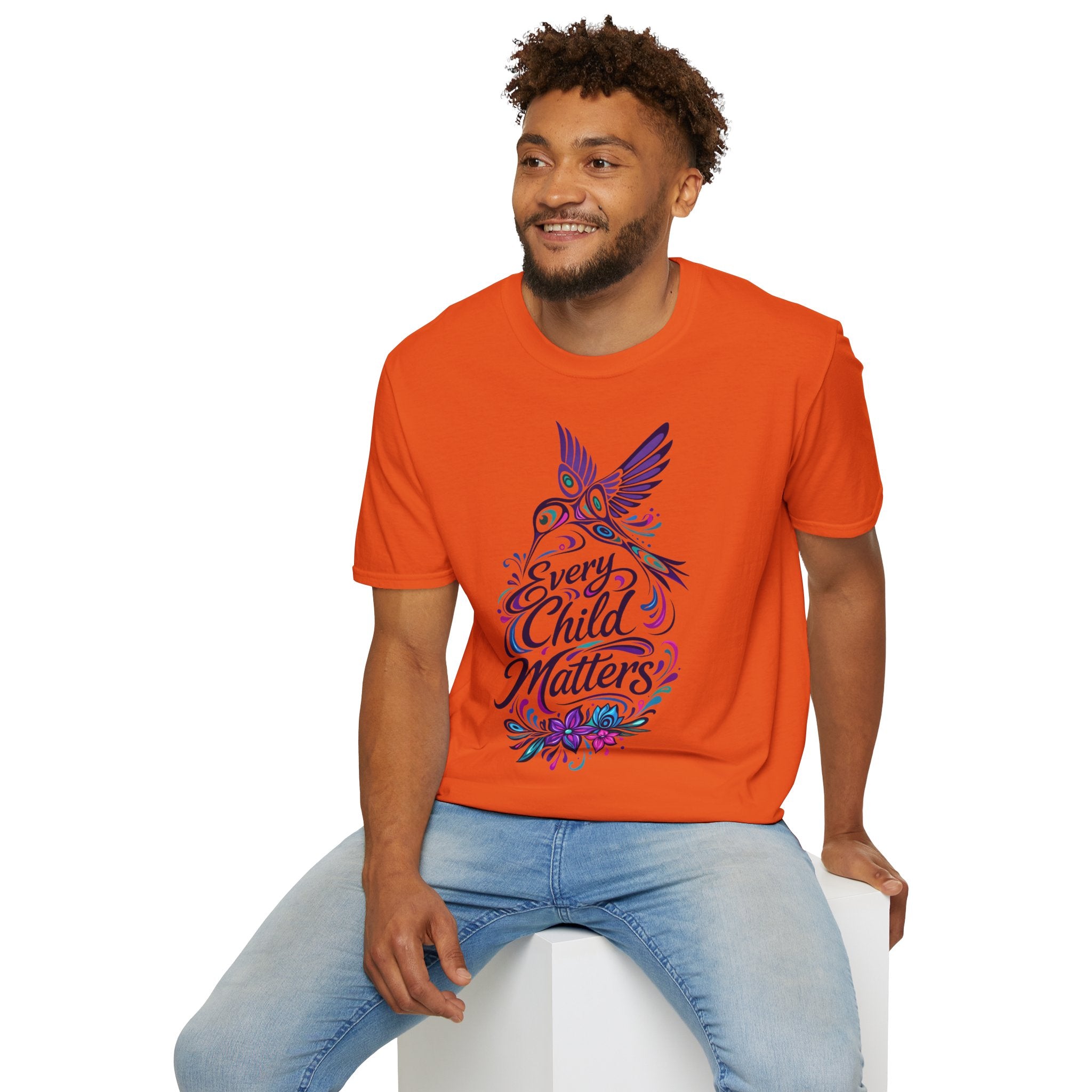 Every Child Matters T-Shirt — Orange Awareness Tee with Hummingbird & Floral Design