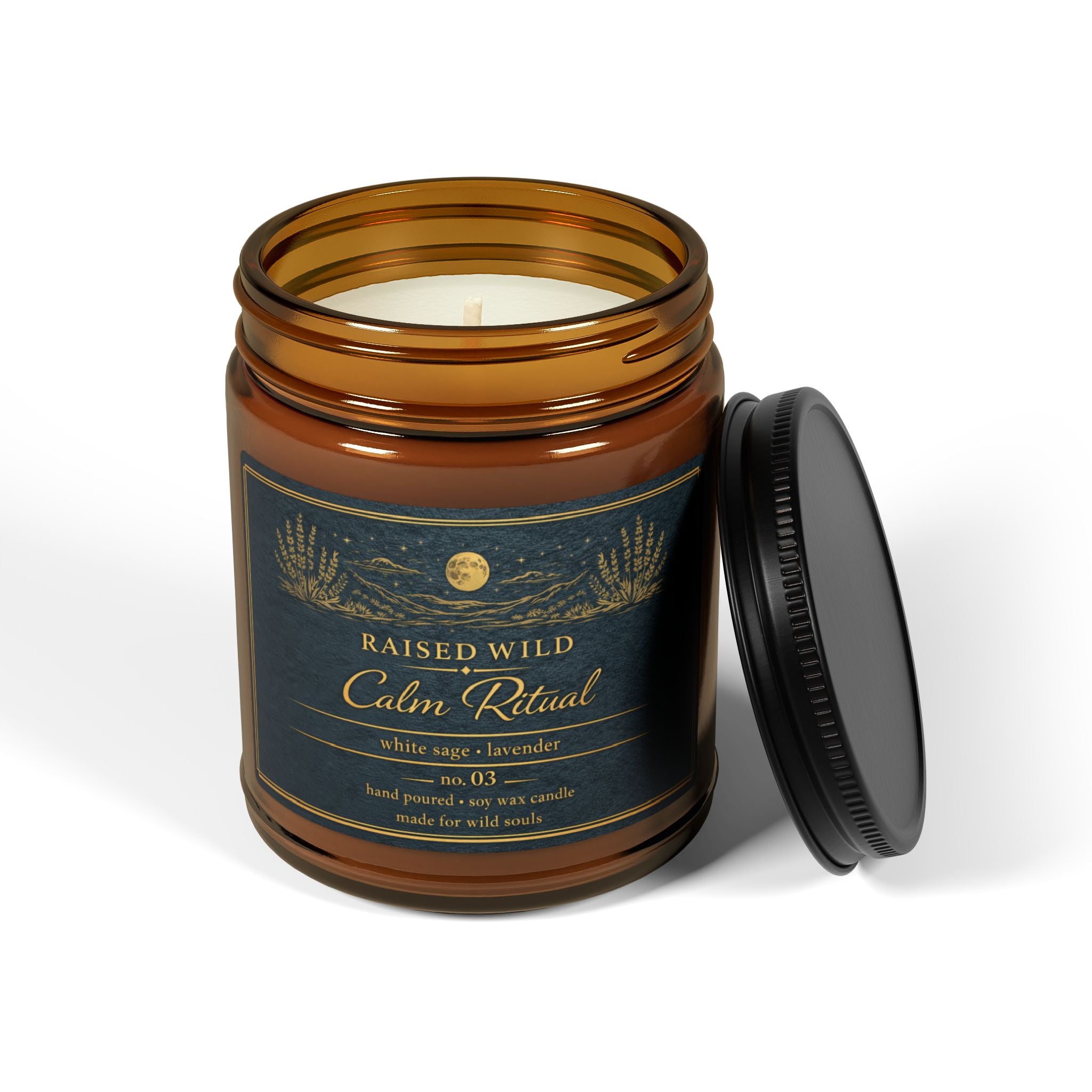Calm Ritual- White Sage & Lavender Scented Soy Candle — Amber Jar 9oz