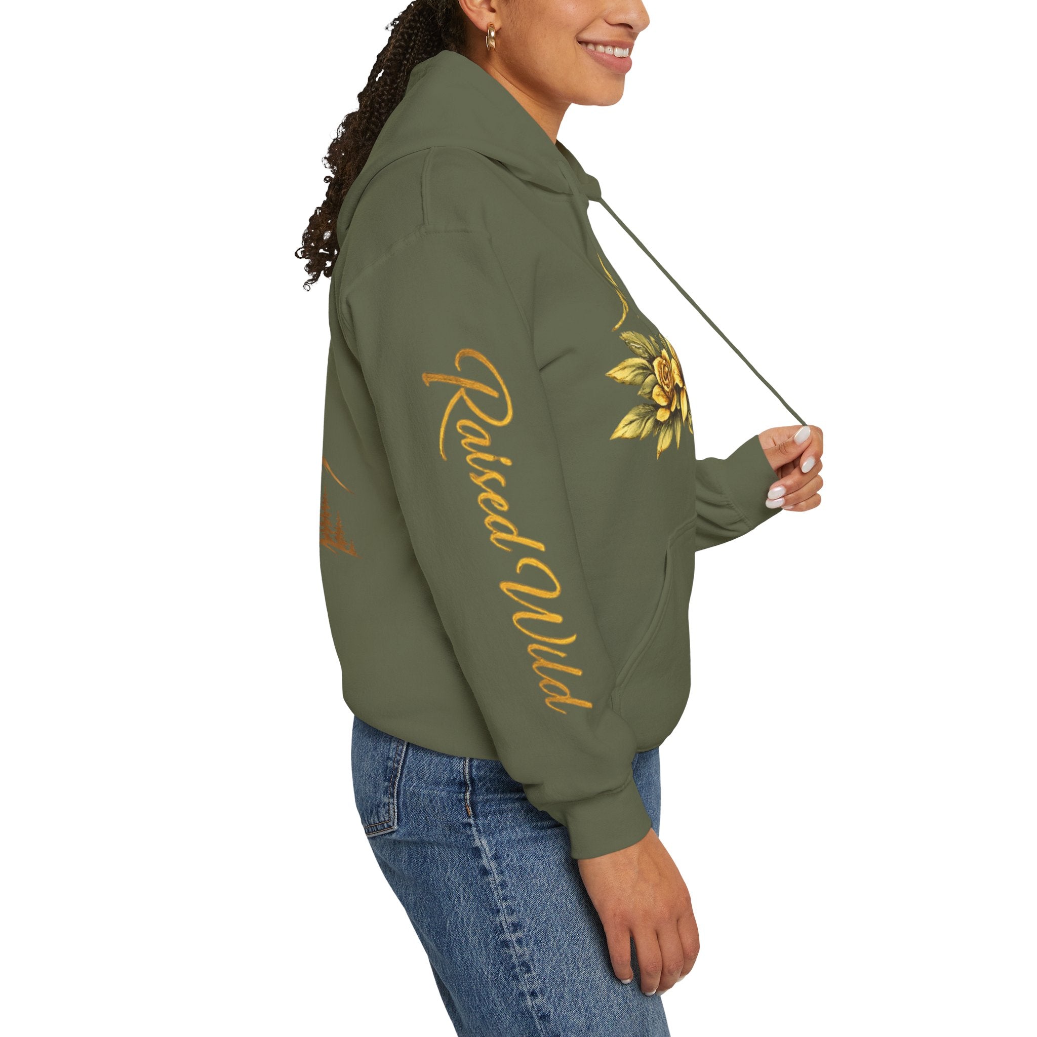 Golden Mountain Floral Hoodie — Nature-Inspired Adventure Pullover