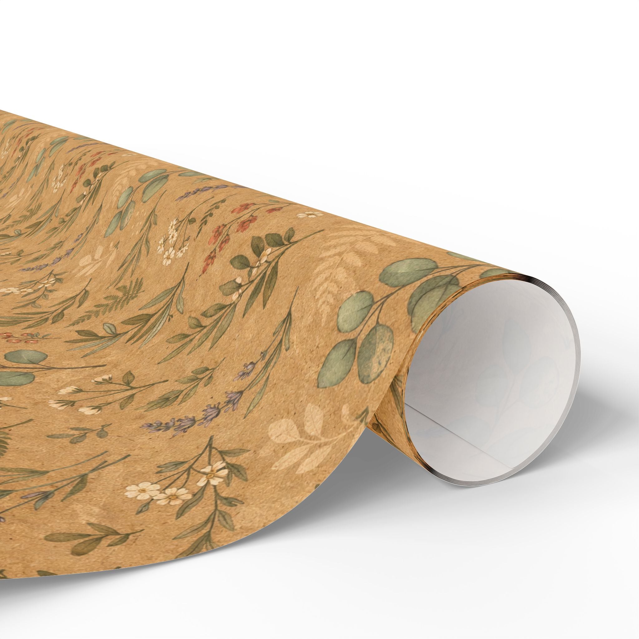 Wrapping Paper – Vintage Floral Kraft Gift Wrap (Eucalyptus & Wildflower)