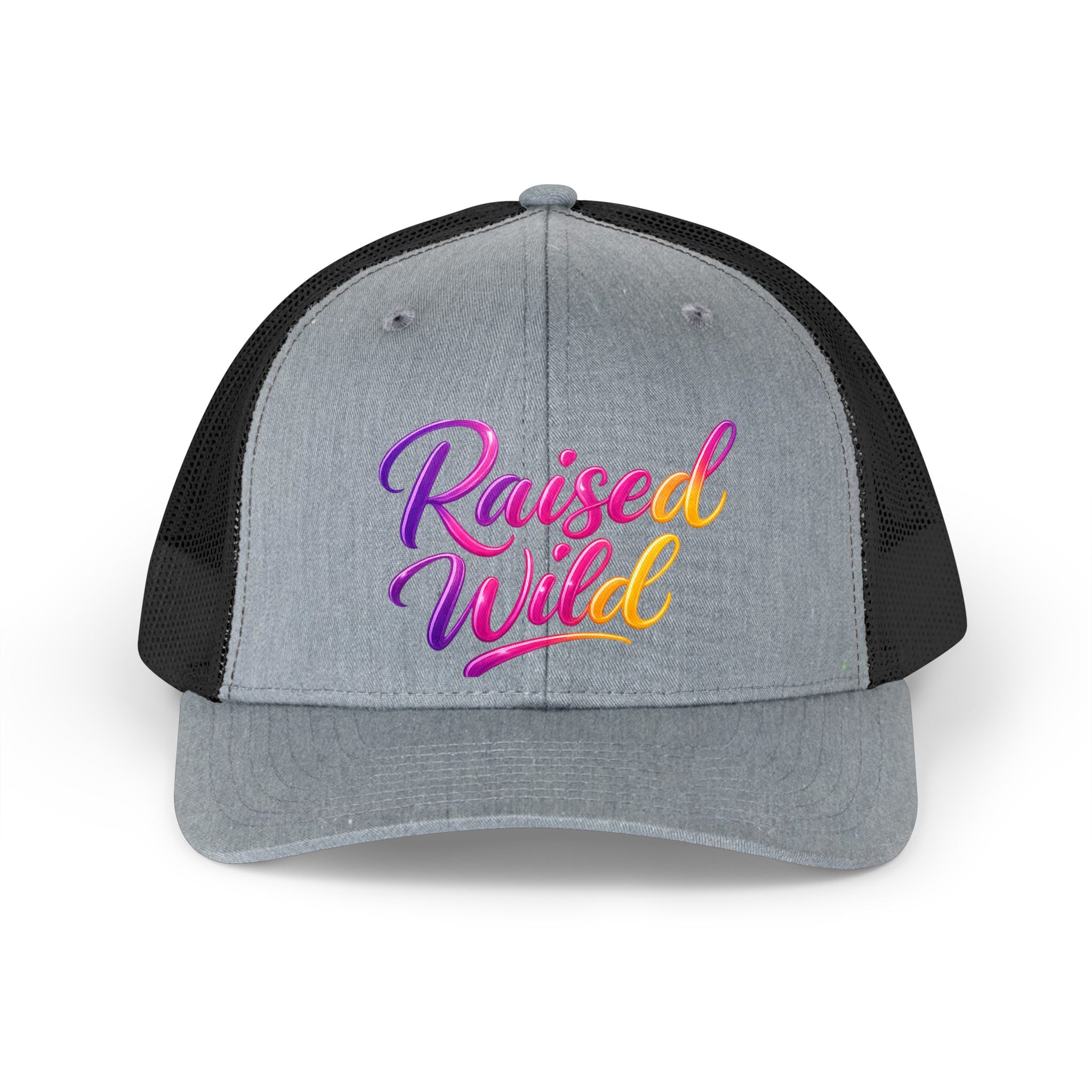 Raised Wild Trucker Hat — Retro Script Mesh Baseball Cap
