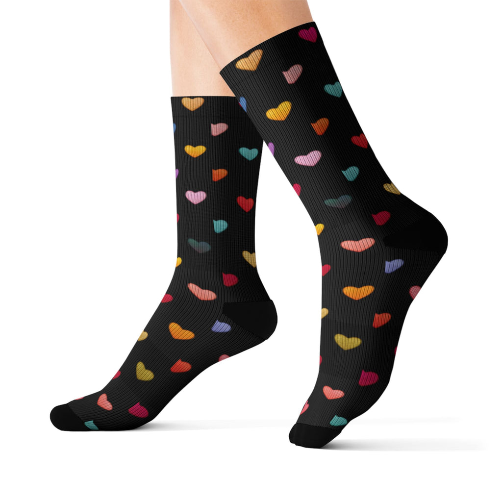 Wild Hearts Black Socks — Fun, Playful & Happy Pattern