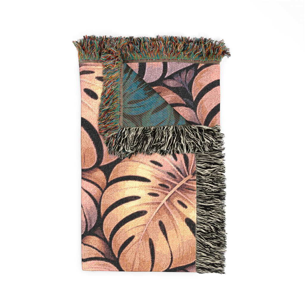 Tropical Monstera Woven Blanket – Boho Leaf Throw for Living Room & Beach