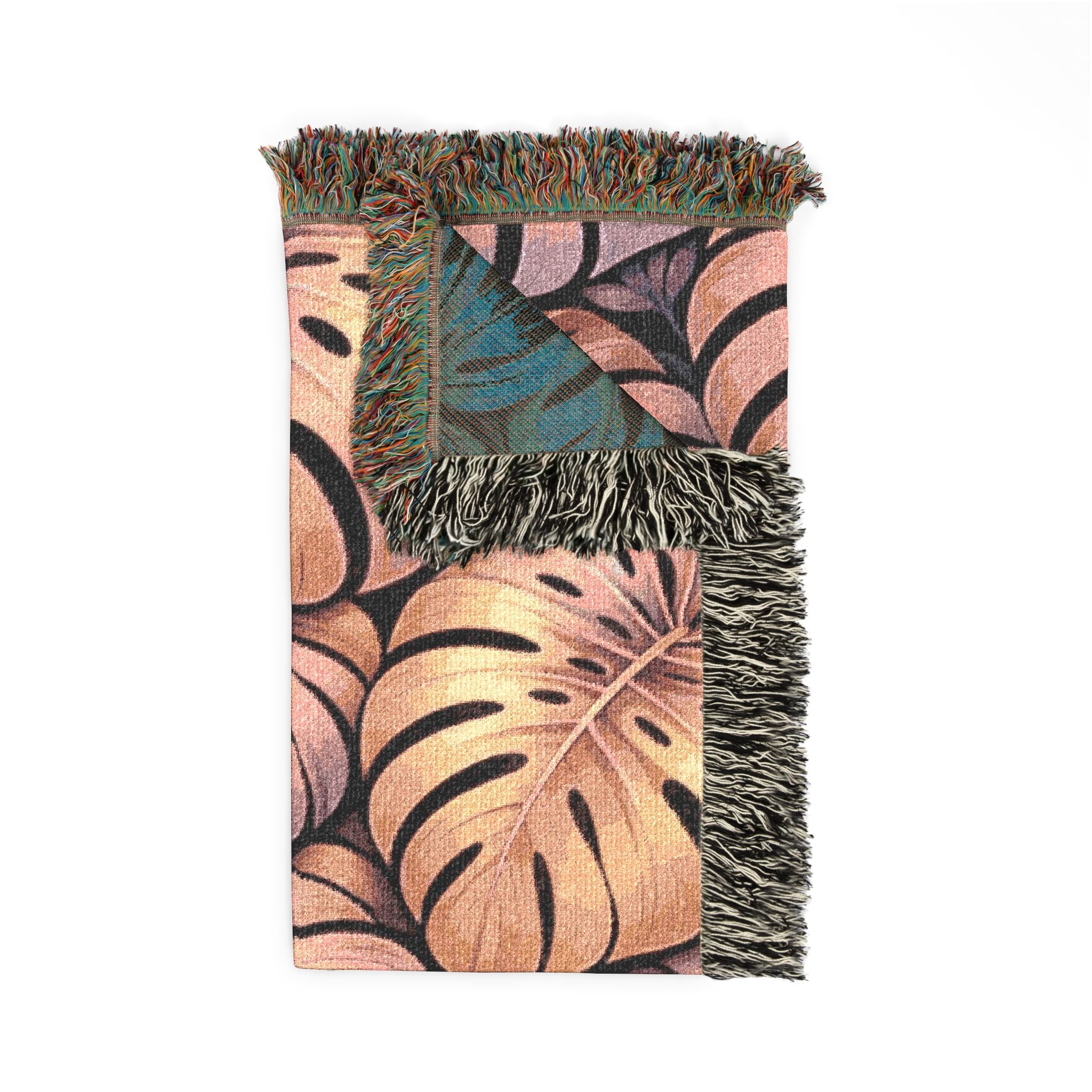Tropical Monstera Woven Blanket – Boho Leaf Throw for Living Room & Beach