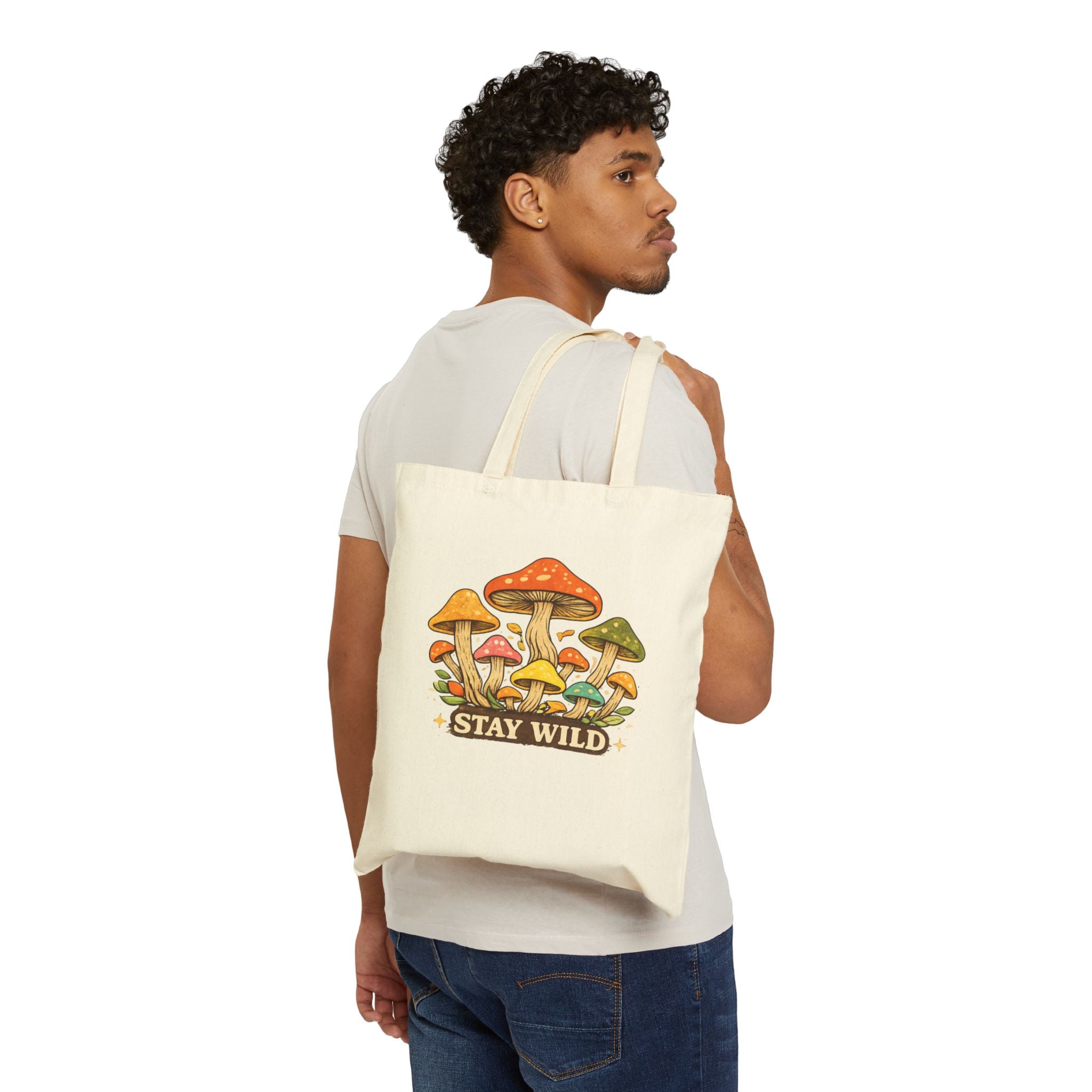 Stay Wild Mushroom Cotton Canvas Tote Bag — Multi-Use Market & Beach Bag