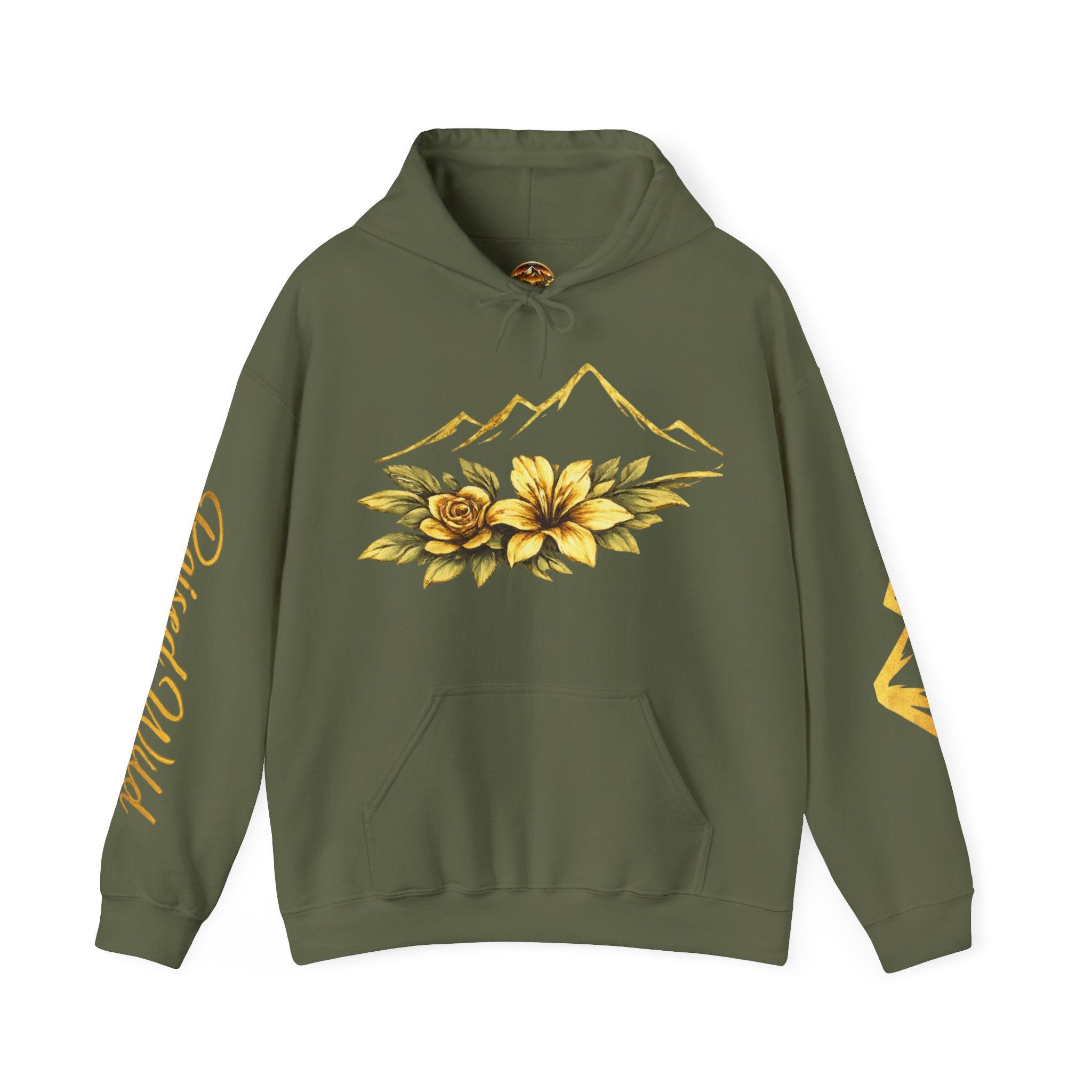 Golden Mountain Floral Hoodie — Nature-Inspired Adventure Pullover