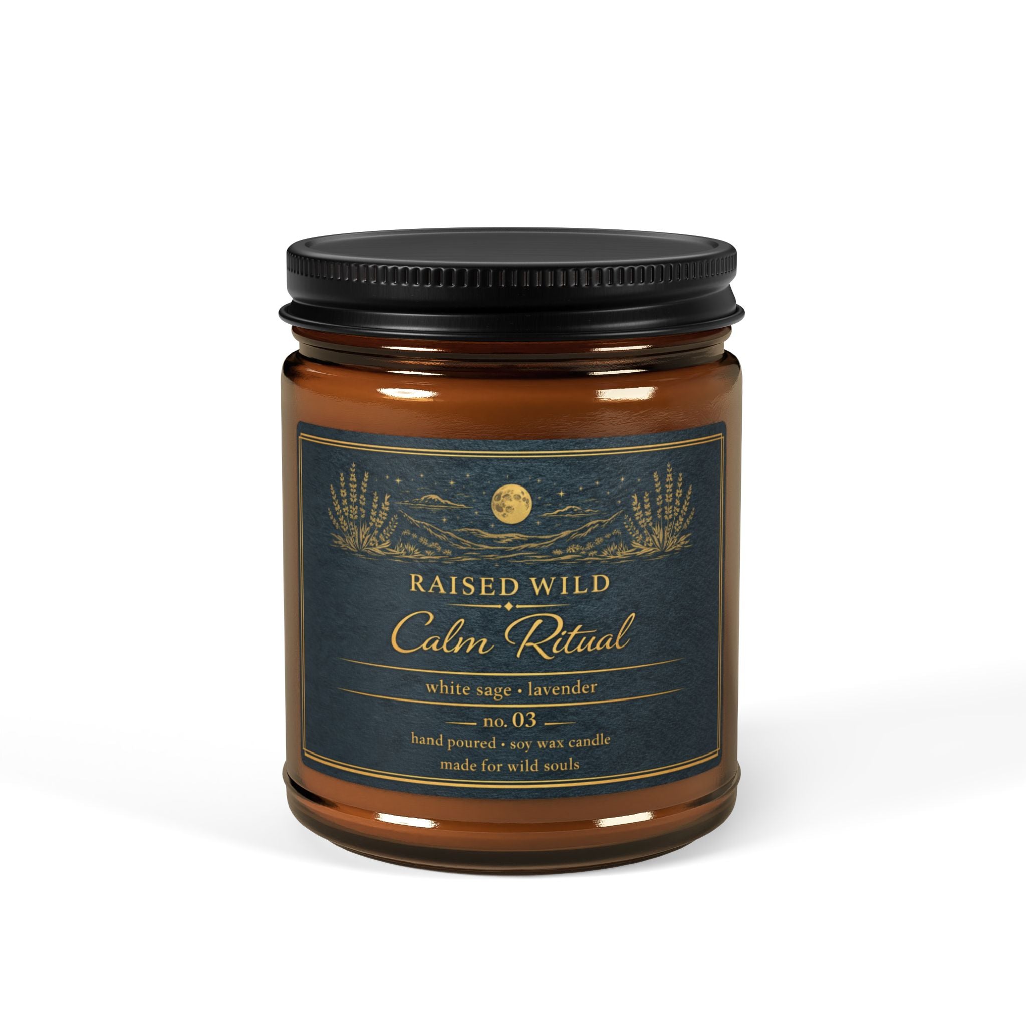 Calm Ritual- White Sage & Lavender Scented Soy Candle — Amber Jar 9oz