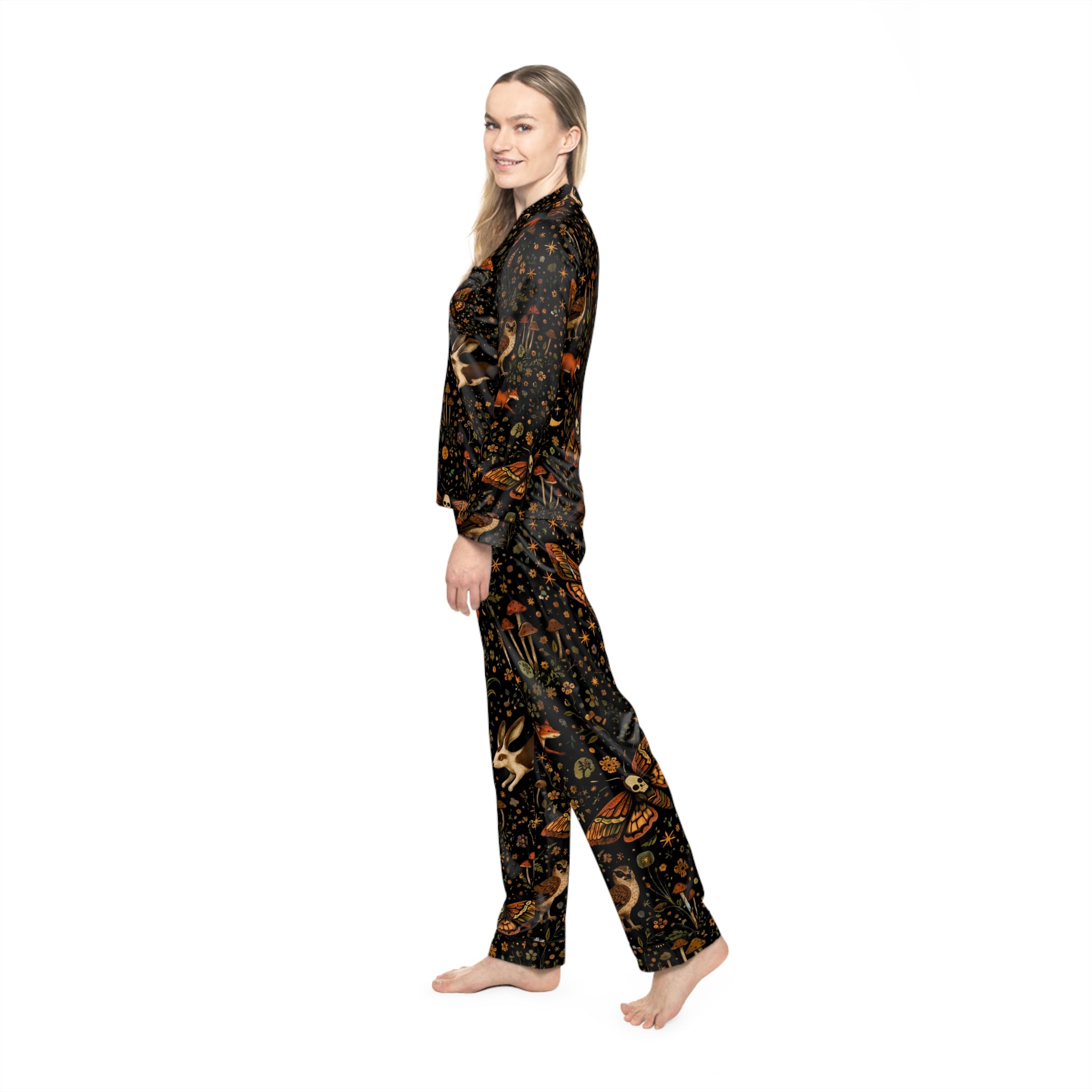 Women's Satin Pajama Set — Celestial Moth & Fox Printed Loungewear