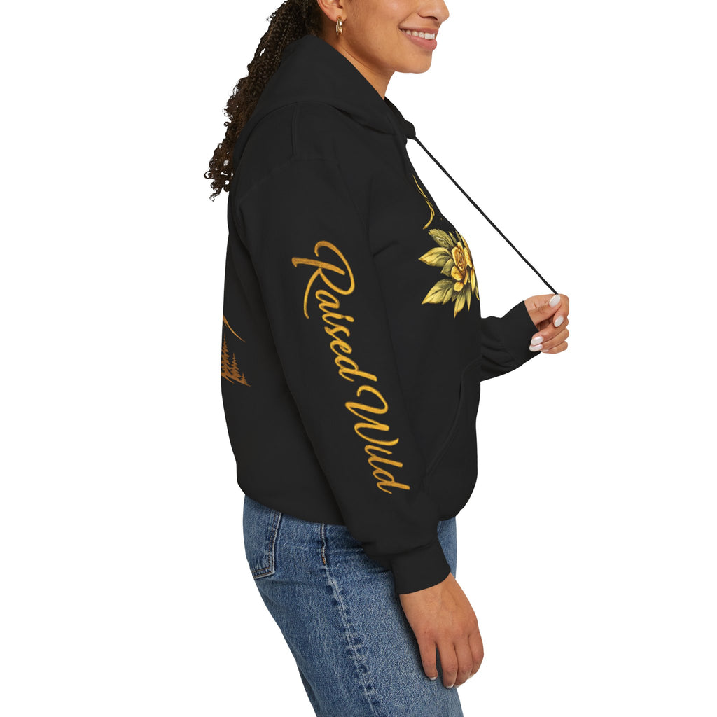 Golden Mountain Floral Hoodie — Nature-Inspired Adventure Pullover