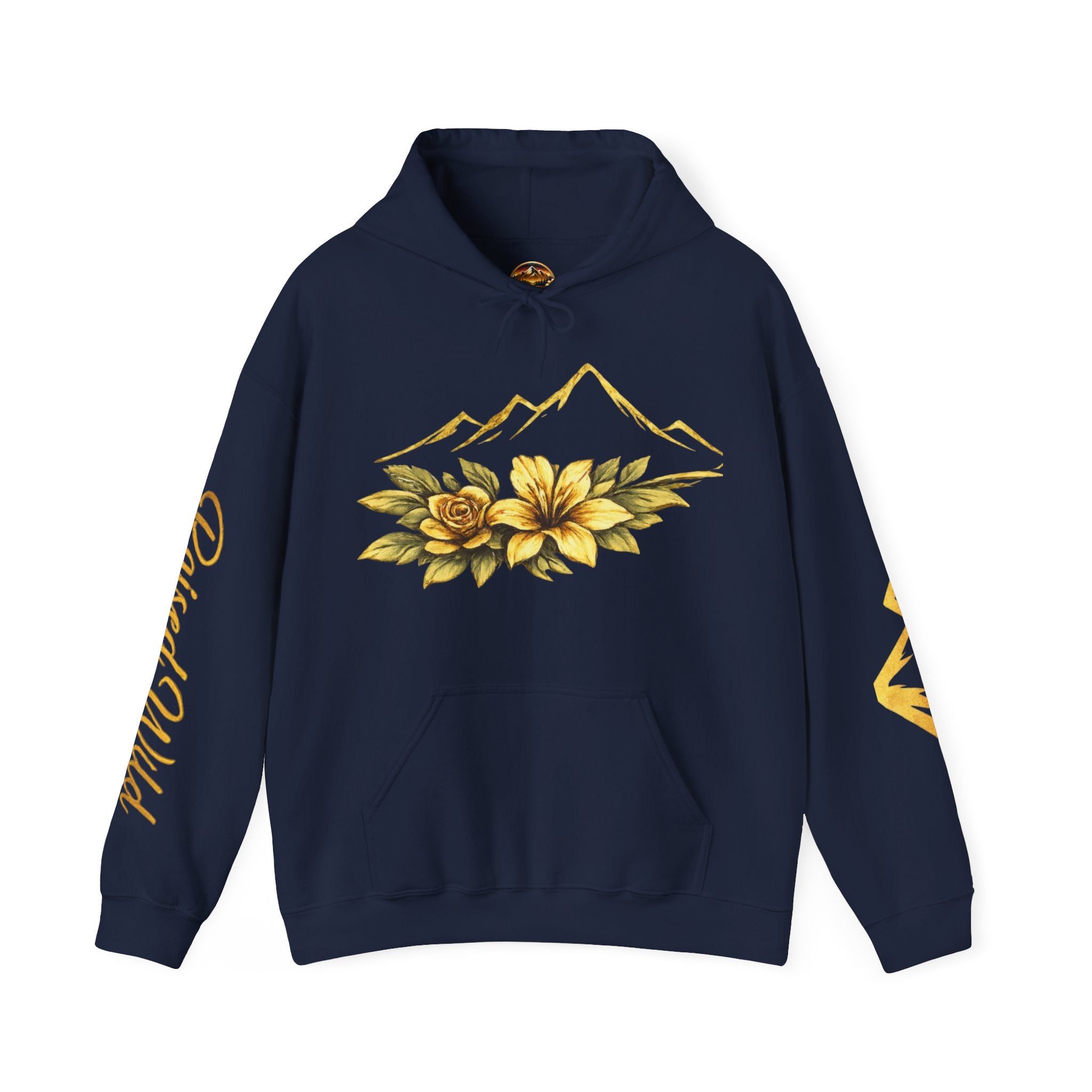 Golden Mountain Floral Hoodie — Nature-Inspired Adventure Pullover