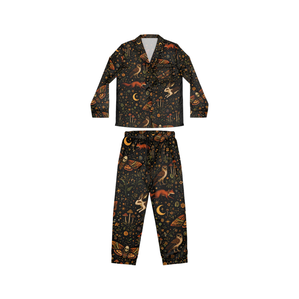 Women's Satin Pajama Set — Celestial Moth & Fox Printed Loungewear