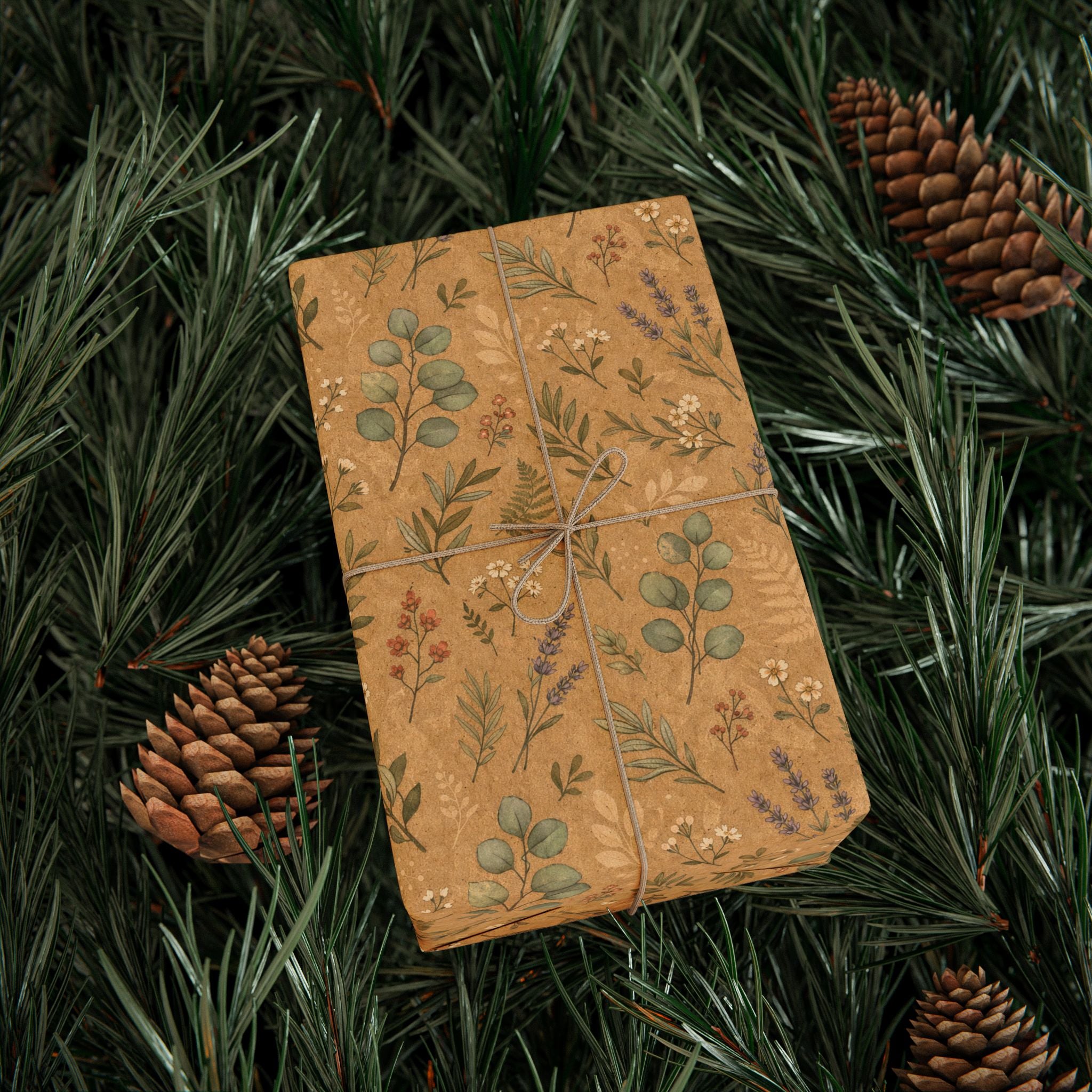 Wrapping Paper – Vintage Floral Kraft Gift Wrap (Eucalyptus & Wildflower)