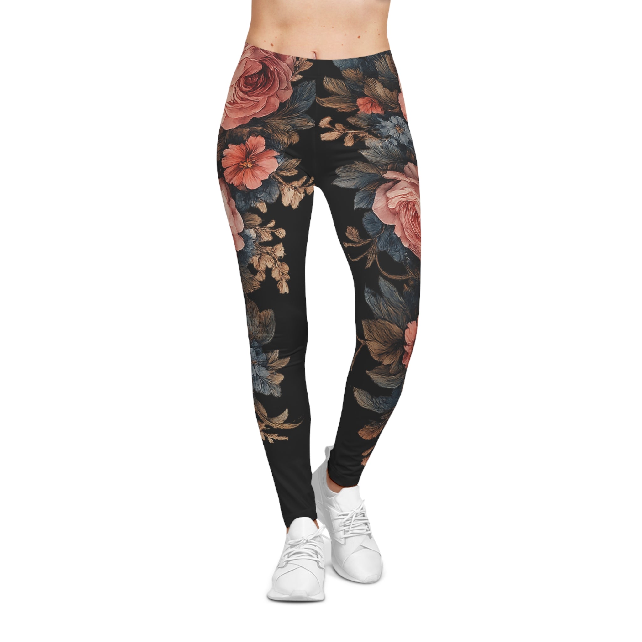 Midnight Bloom Women's Leggings — Romantic Muted Floral All-Over Print