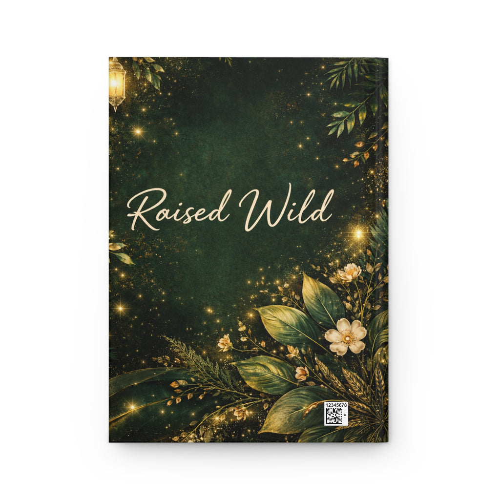 Hardcover Journal — Green Botanical Notebook with Gold Lights ("Notebook" / "Raised Wild")