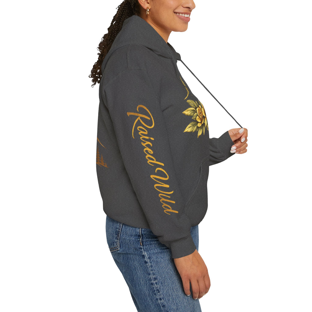 Golden Mountain Floral Hoodie — Nature-Inspired Adventure Pullover