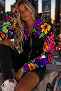 Black Tropical Jungle Full-Zip Hoodie — Unisex Tropical Jungle Design