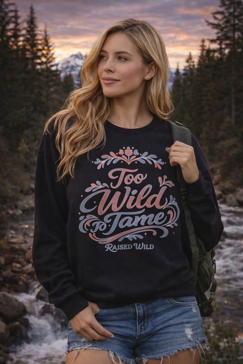 Too Wild to Tame Crewneck Sweatshirt — Floral “Raised Wild” Graphic
