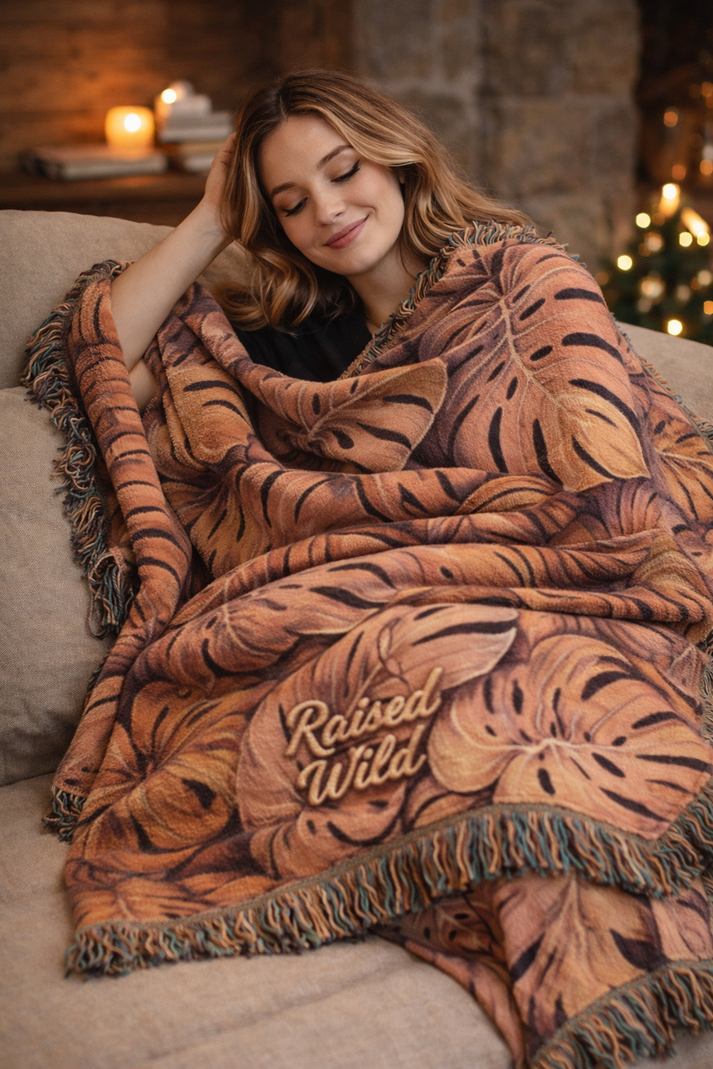 Tropical Monstera Woven Blanket – Boho Leaf Throw for Living Room & Beach