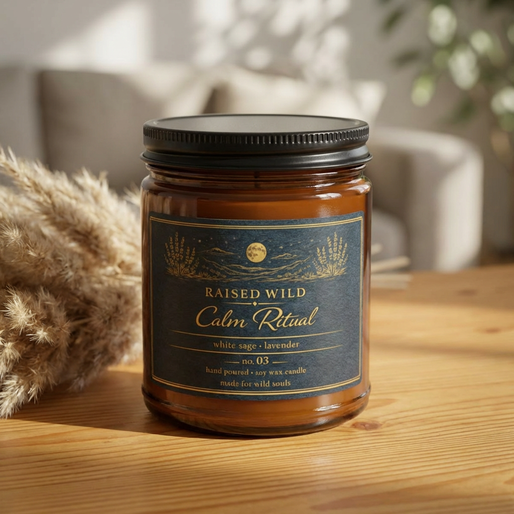 Calm Ritual- White Sage & Lavender Scented Soy Candle — Amber Jar 9oz