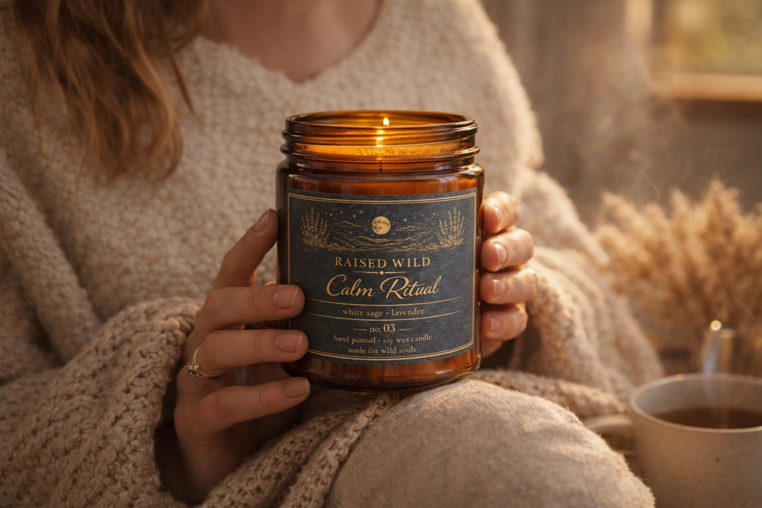 Calm Ritual- White Sage & Lavender Scented Soy Candle — Amber Jar 9oz