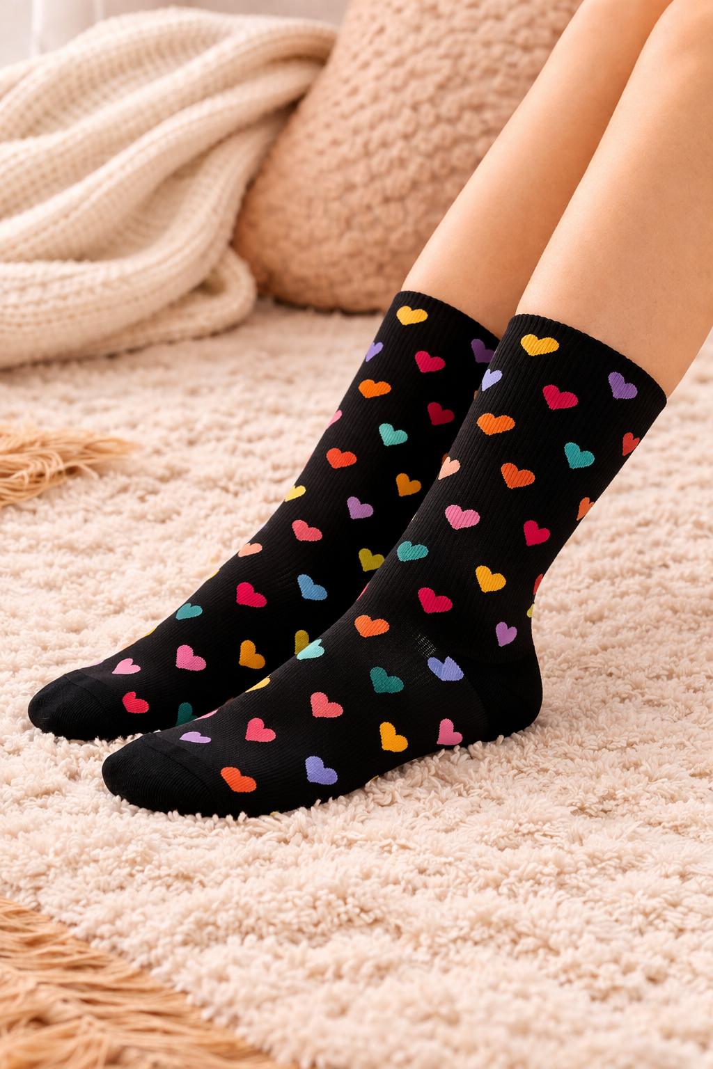 Wild Hearts Black Socks — Fun, Playful & Happy Pattern