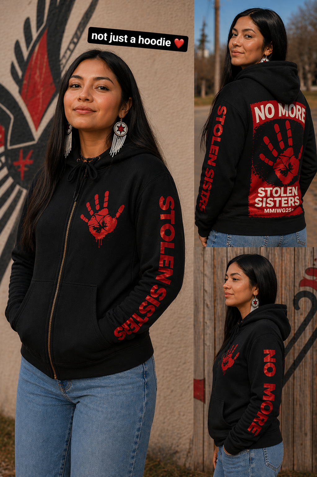 No More Stolen Sisters MMIWG2S Hoodie — Unisex Full-Zip Awareness Sweatshirt