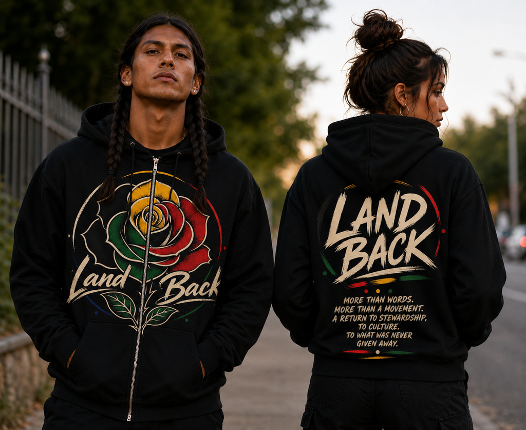 Land Back Statement Hoodie — Return to Stewardship Zip-Up