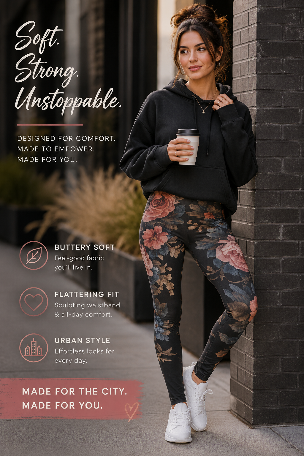 Midnight Bloom Women's Leggings — Romantic Muted Floral All-Over Print
