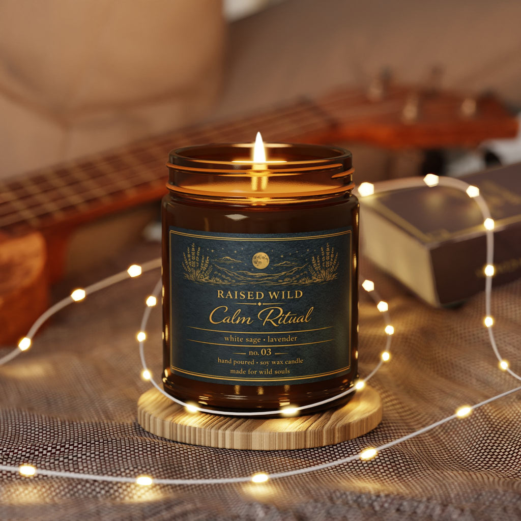 Calm Ritual- White Sage & Lavender Scented Soy Candle — Amber Jar 9oz