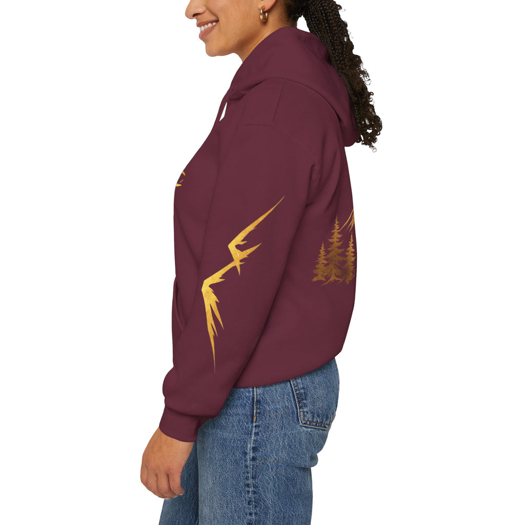 Golden Mountain Floral Hoodie — Nature-Inspired Adventure Pullover