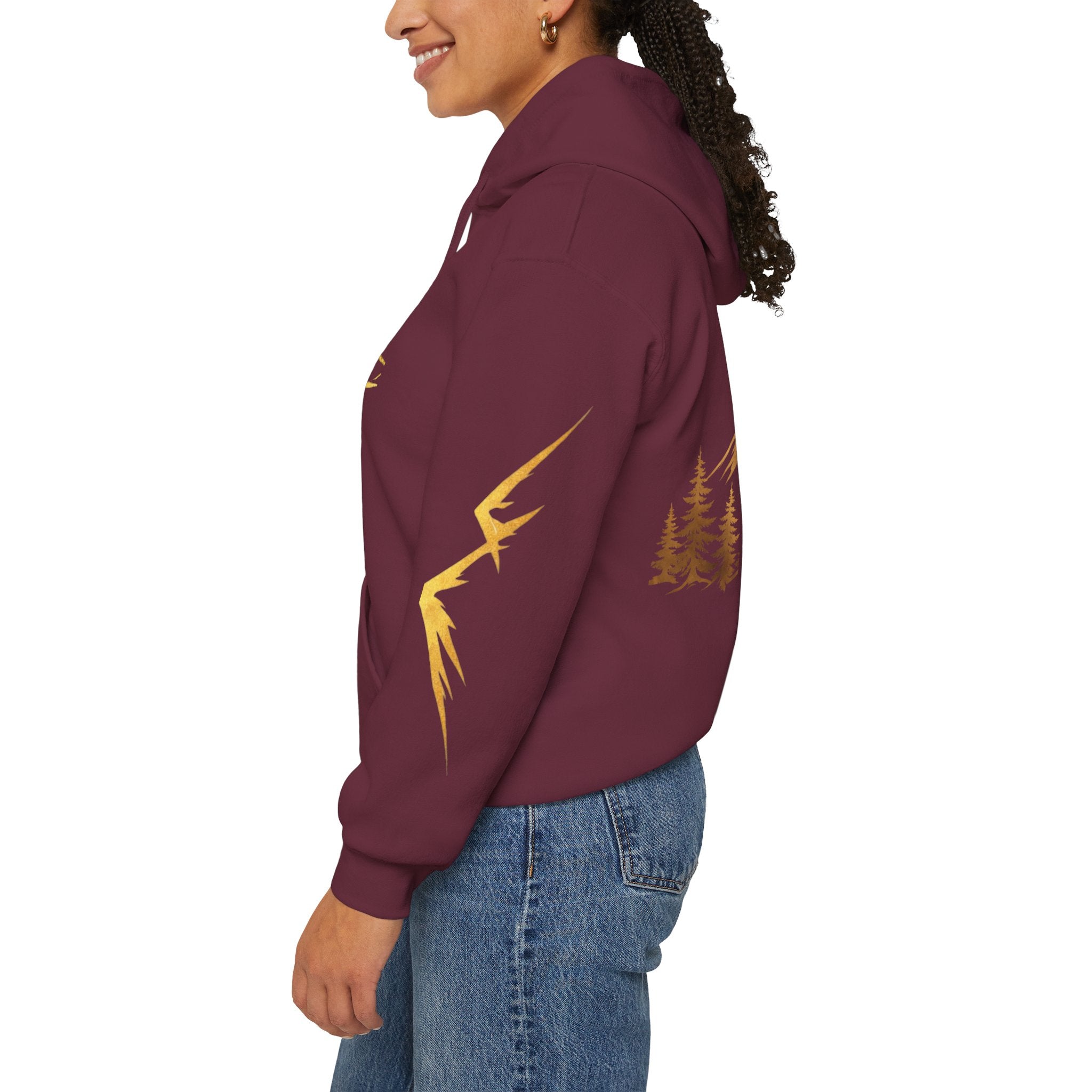 Golden Mountain Floral Hoodie — Nature-Inspired Adventure Pullover