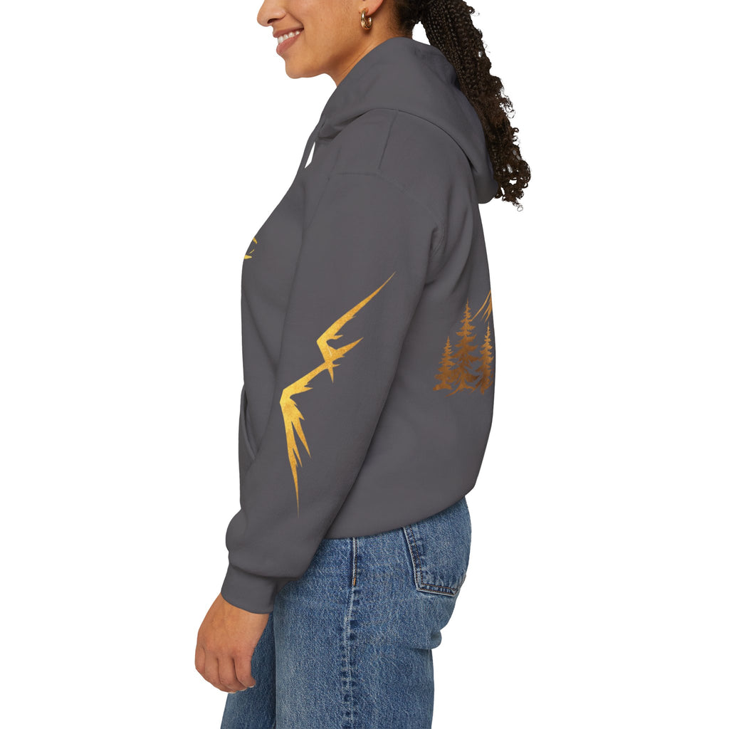 Golden Mountain Floral Hoodie — Nature-Inspired Adventure Pullover