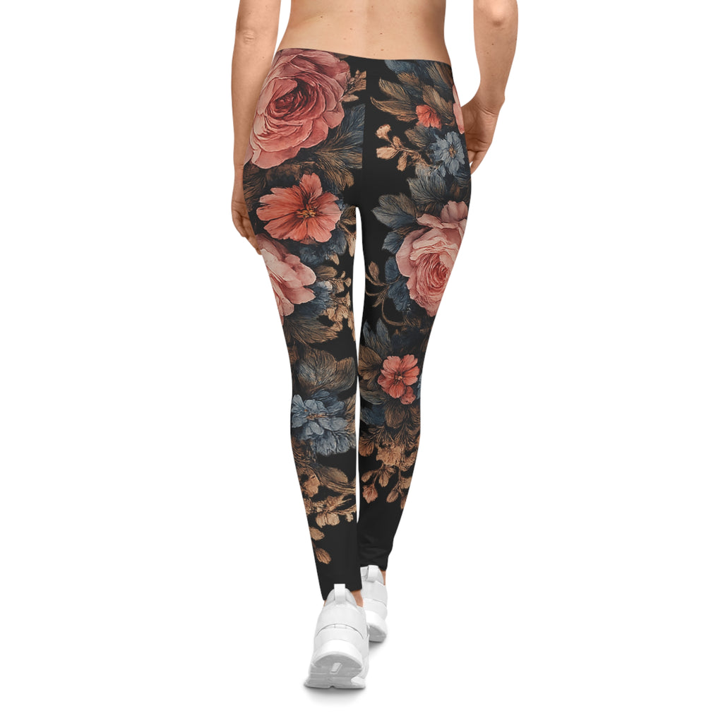 Midnight Bloom Women's Leggings — Romantic Muted Floral All-Over Print