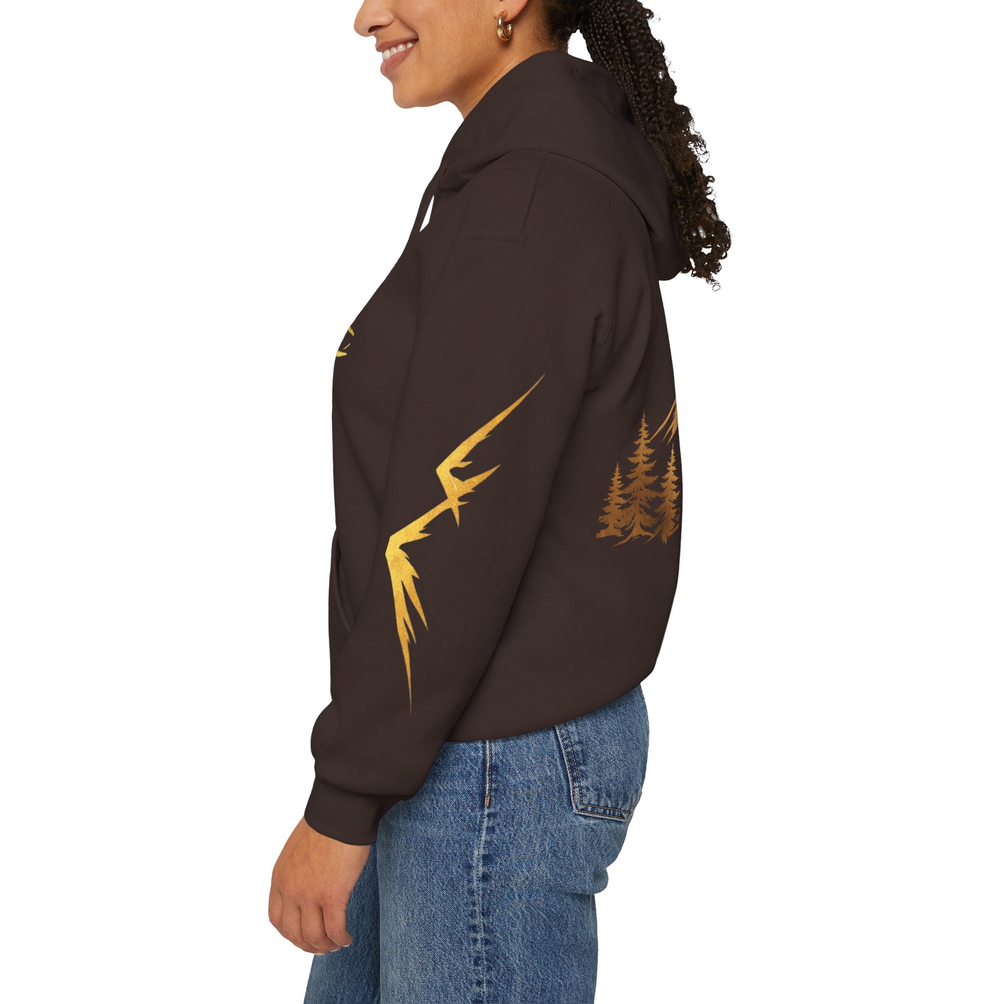 Golden Mountain Floral Hoodie — Nature-Inspired Adventure Pullover