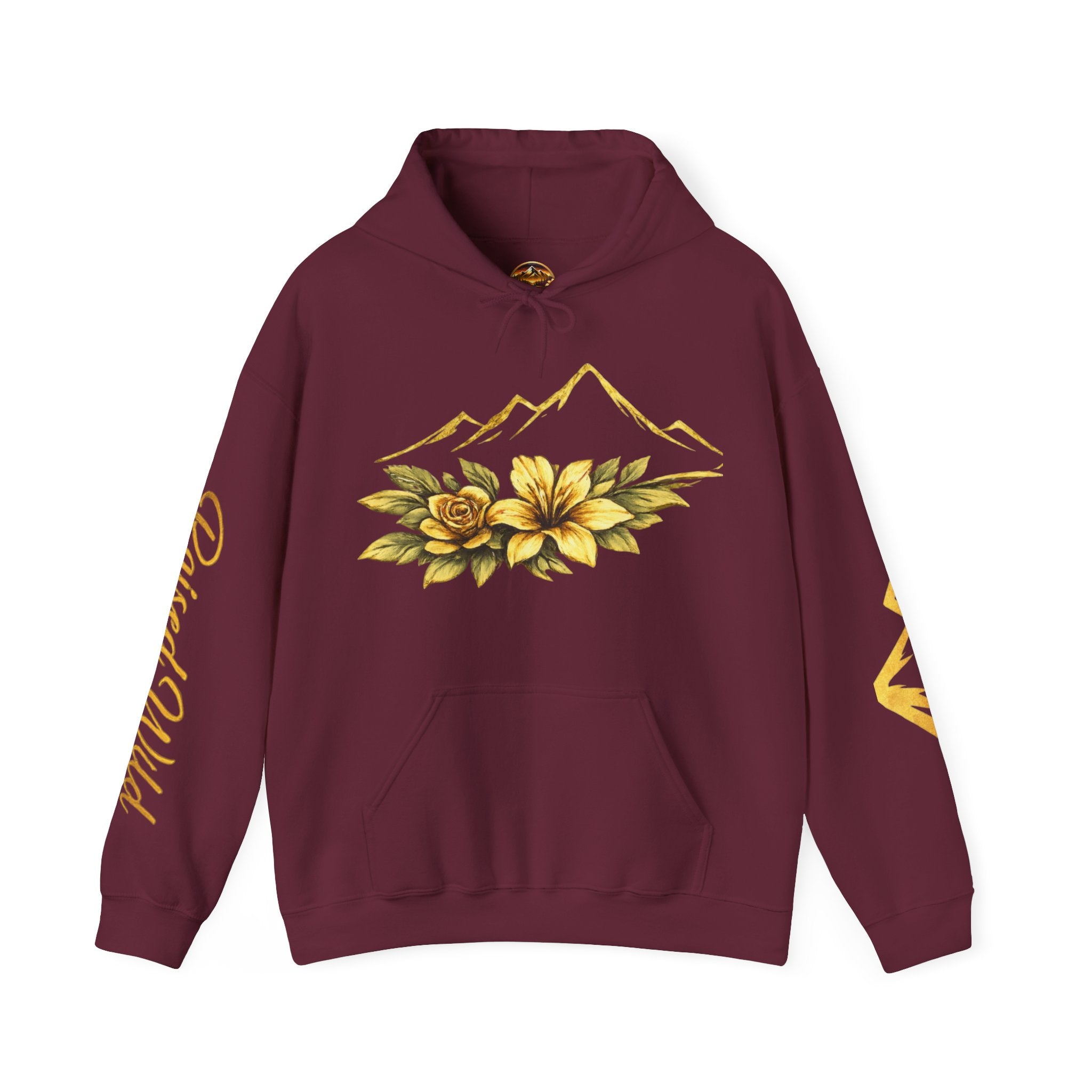 Golden Mountain Floral Hoodie — Nature-Inspired Adventure Pullover