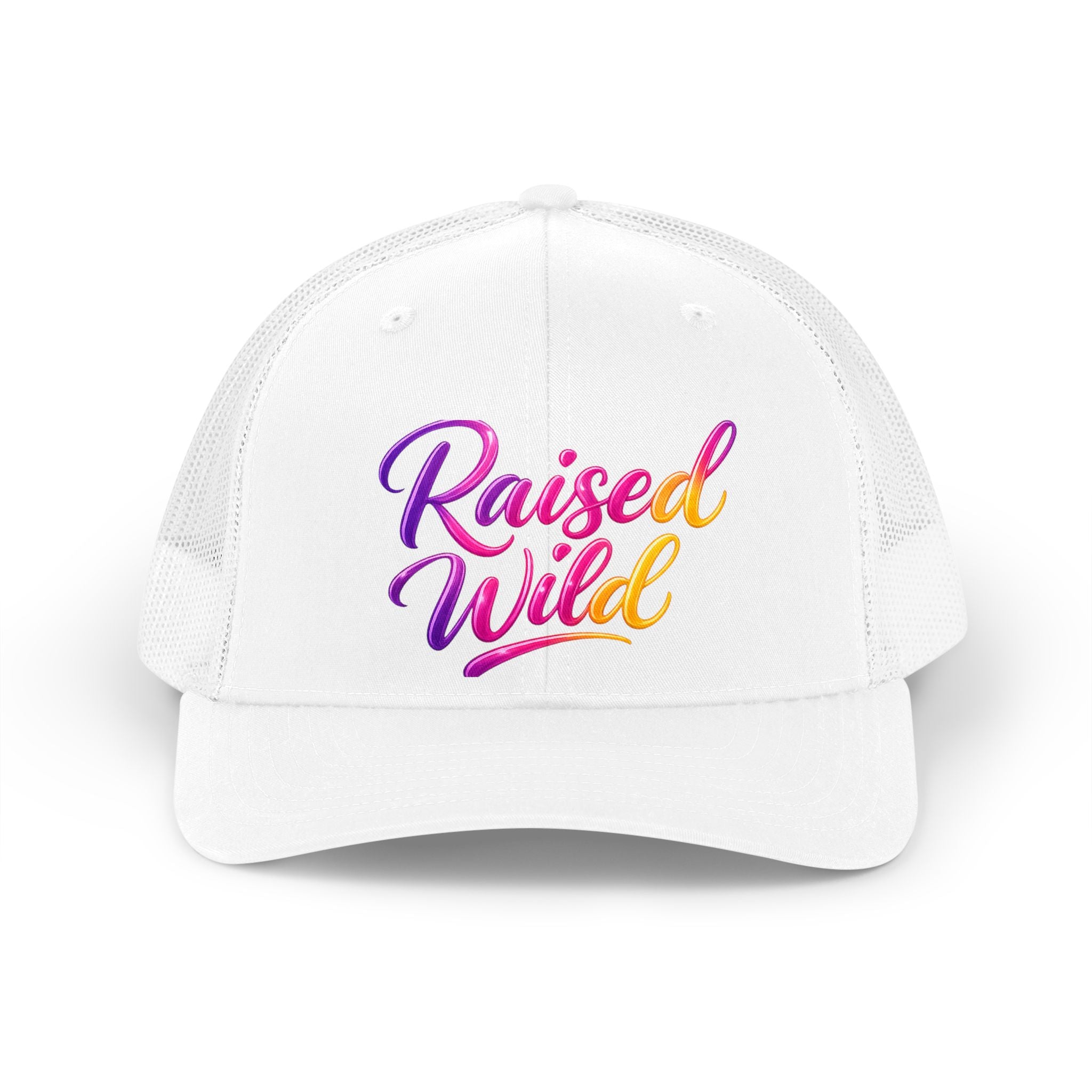 Raised Wild Trucker Hat — Retro Script Mesh Baseball Cap