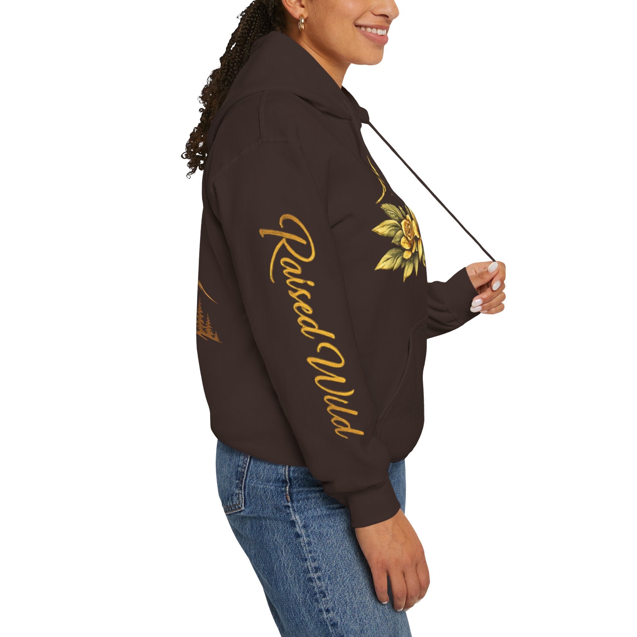 Golden Mountain Floral Hoodie — Nature-Inspired Adventure Pullover