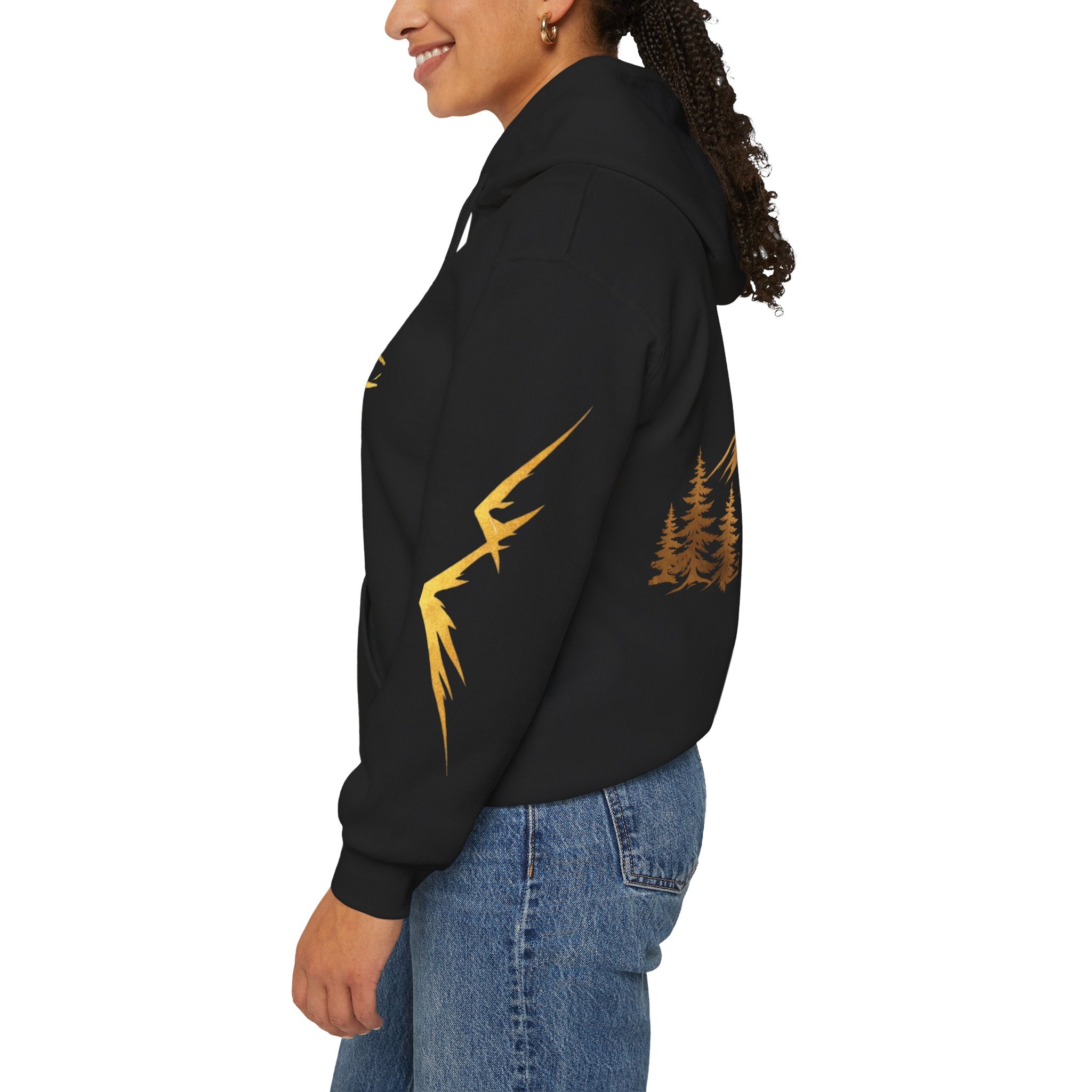 Golden Mountain Floral Hoodie — Nature-Inspired Adventure Pullover