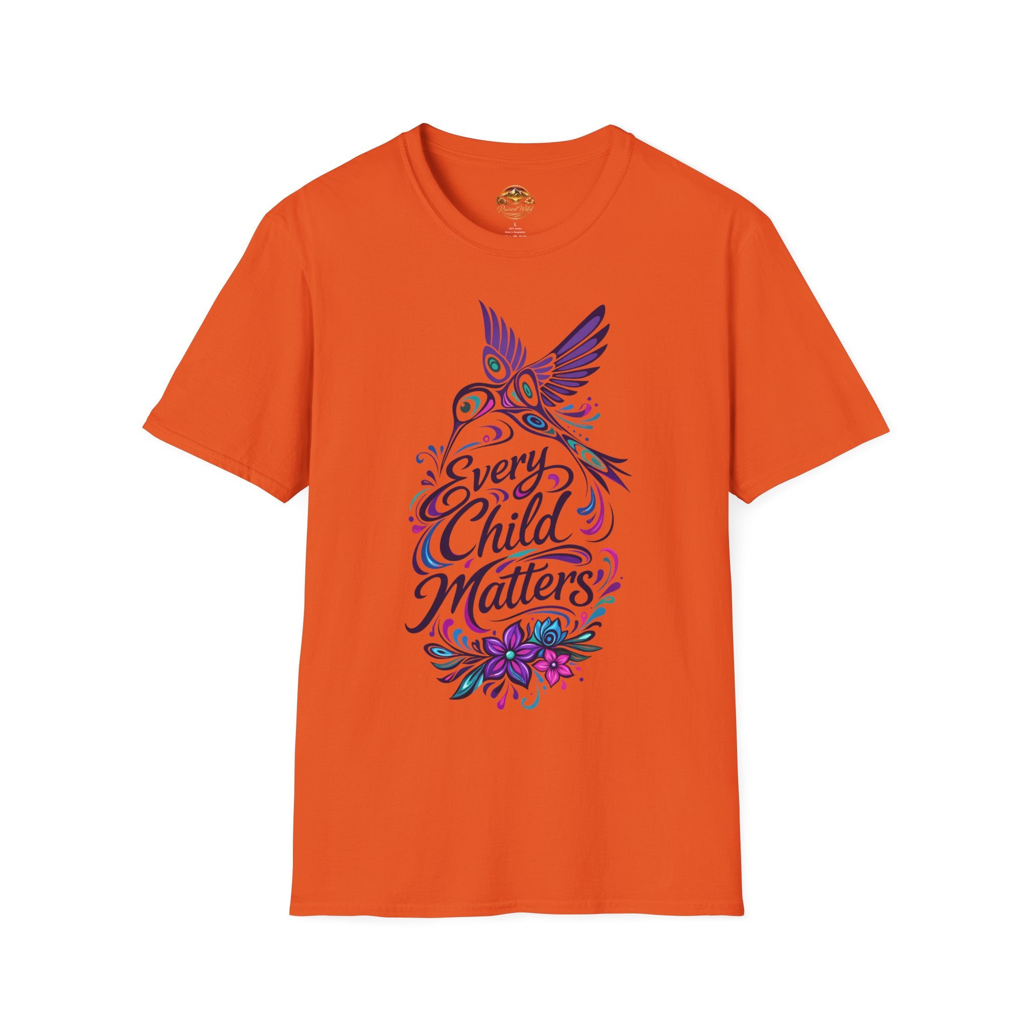 Every Child Matters T-Shirt — Orange Awareness Tee with Hummingbird & Floral Design