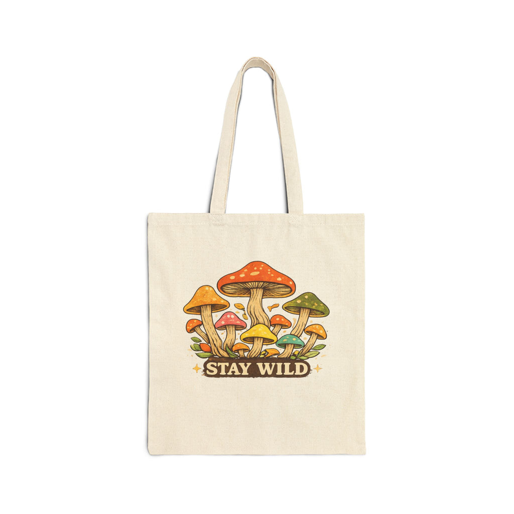 Stay Wild Mushroom Cotton Canvas Tote Bag — Multi-Use Market & Beach Bag