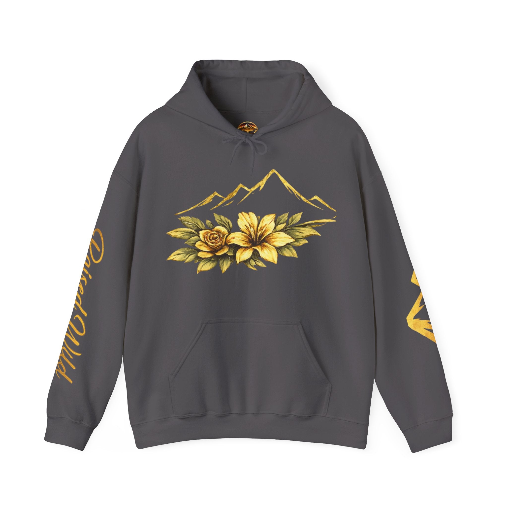 Golden Mountain Floral Hoodie — Nature-Inspired Adventure Pullover