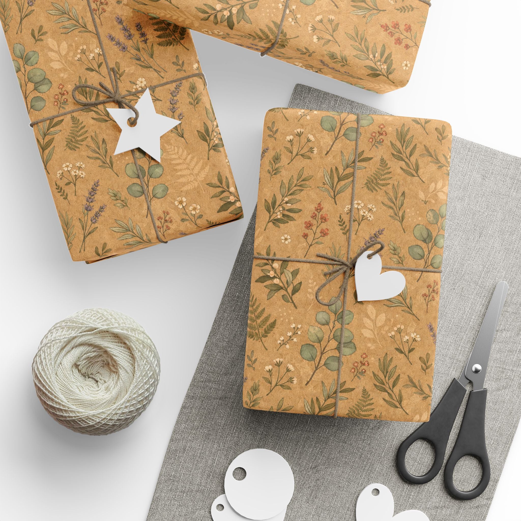 Wrapping Paper – Vintage Floral Kraft Gift Wrap (Eucalyptus & Wildflower)