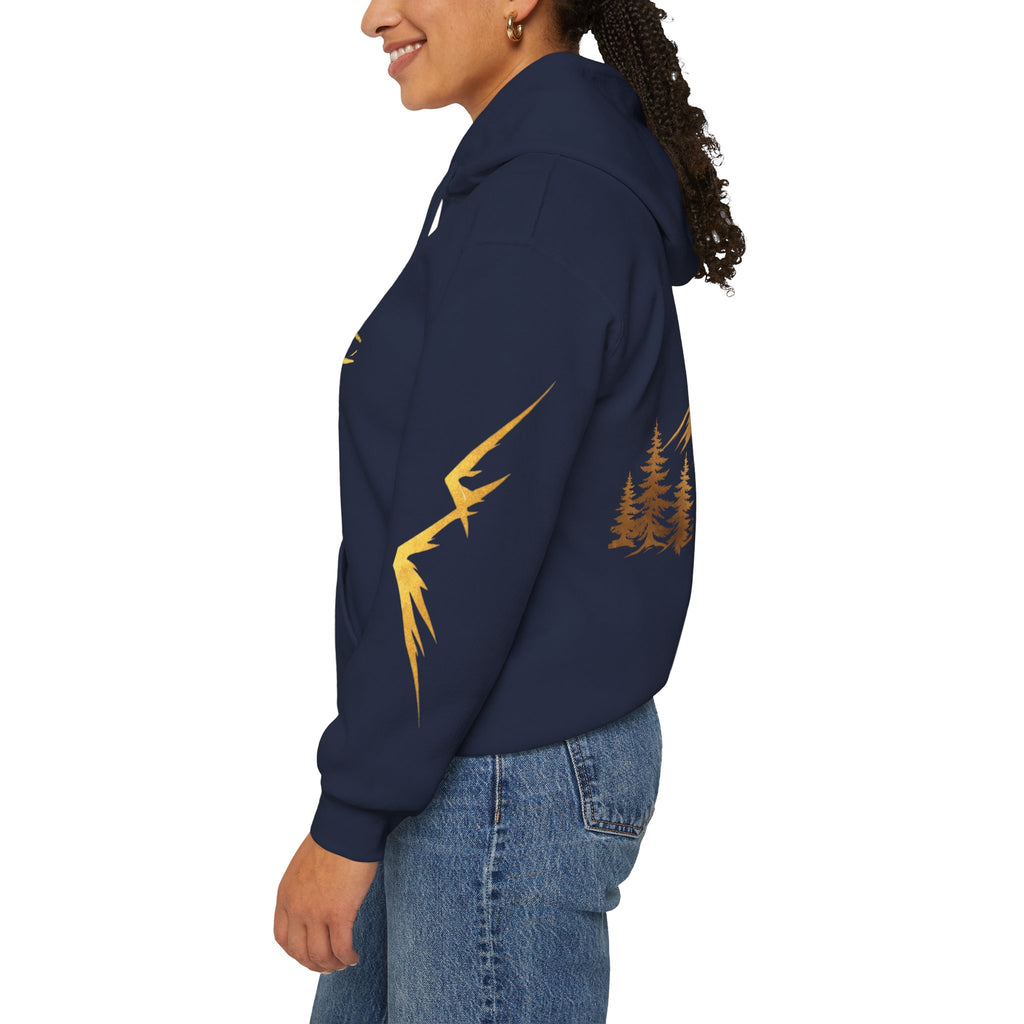 Golden Mountain Floral Hoodie — Nature-Inspired Adventure Pullover