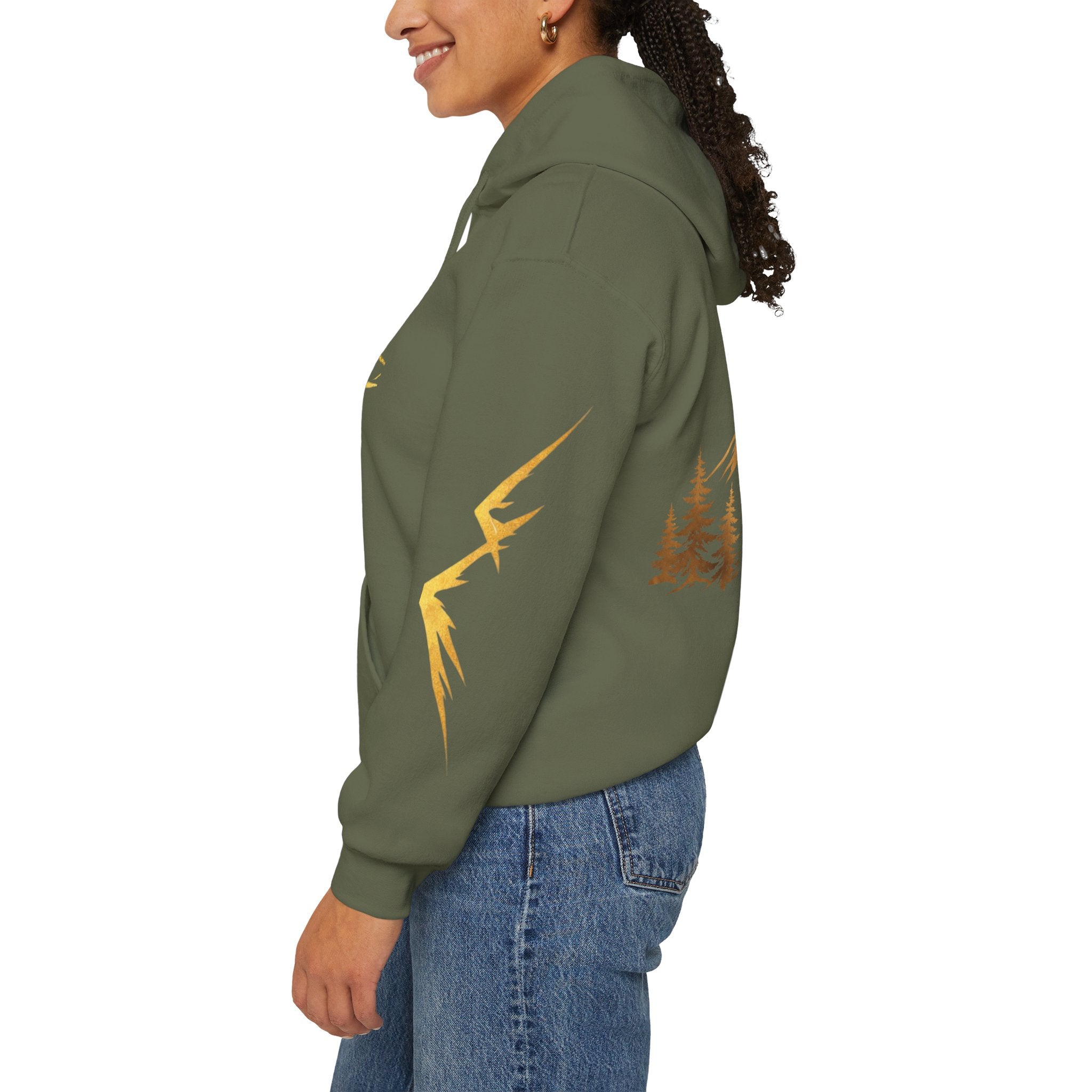 Golden Mountain Floral Hoodie — Nature-Inspired Adventure Pullover