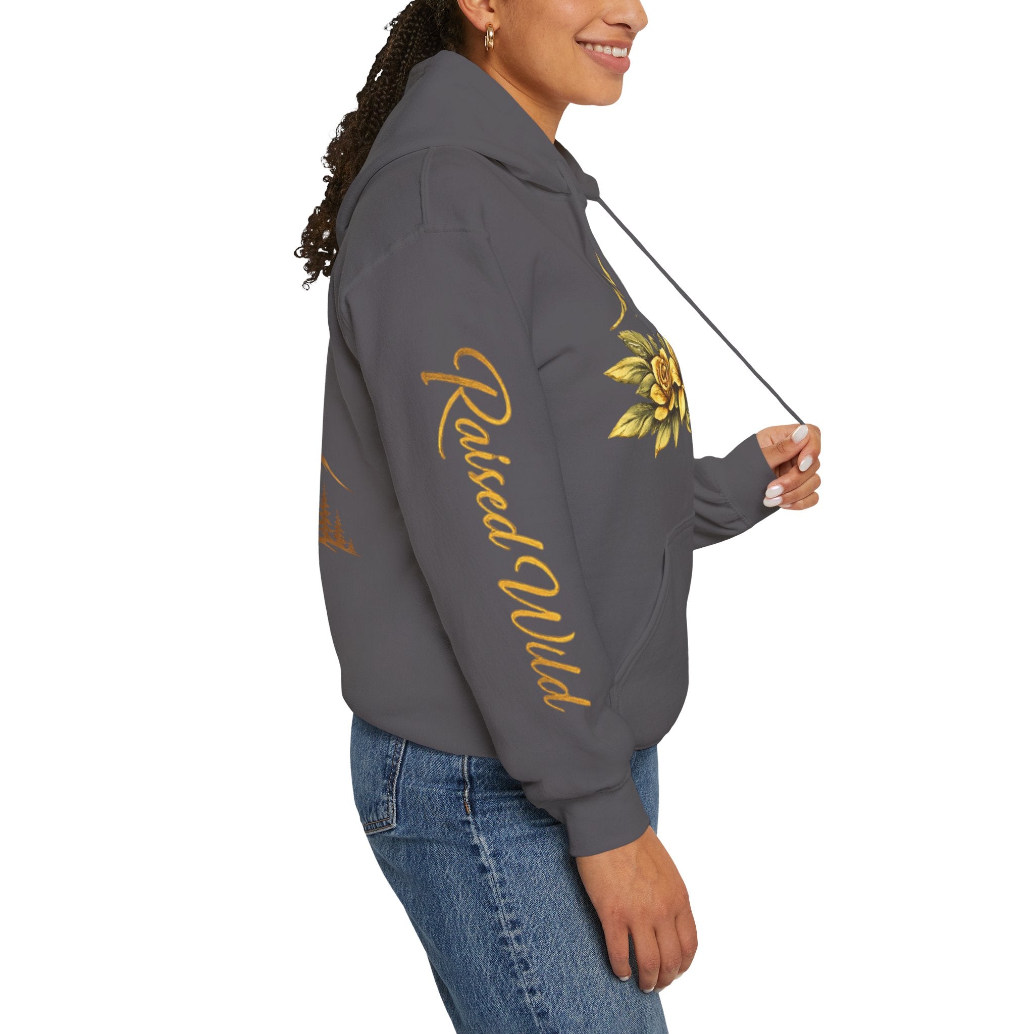 Golden Mountain Floral Hoodie — Nature-Inspired Adventure Pullover