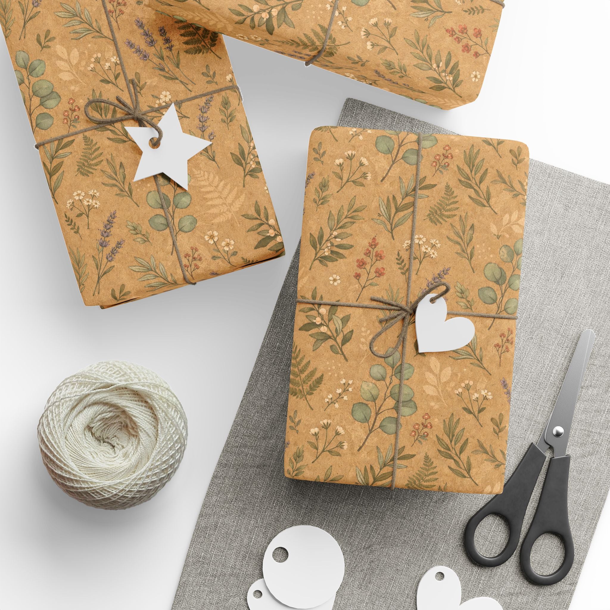 Wrapping Paper – Vintage Floral Kraft Gift Wrap (Eucalyptus & Wildflower)