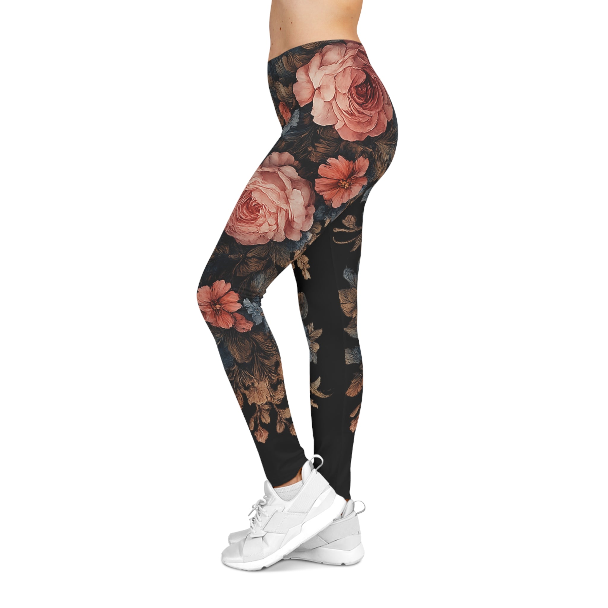 Midnight Bloom Women's Leggings — Romantic Muted Floral All-Over Print