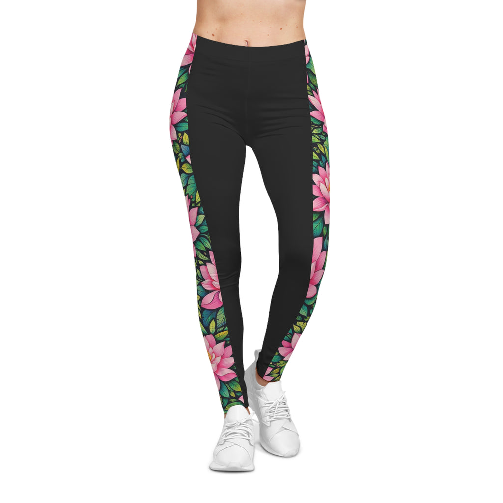 Lotus Flow Women's Casual Leggings — Floral Yoga Leggings