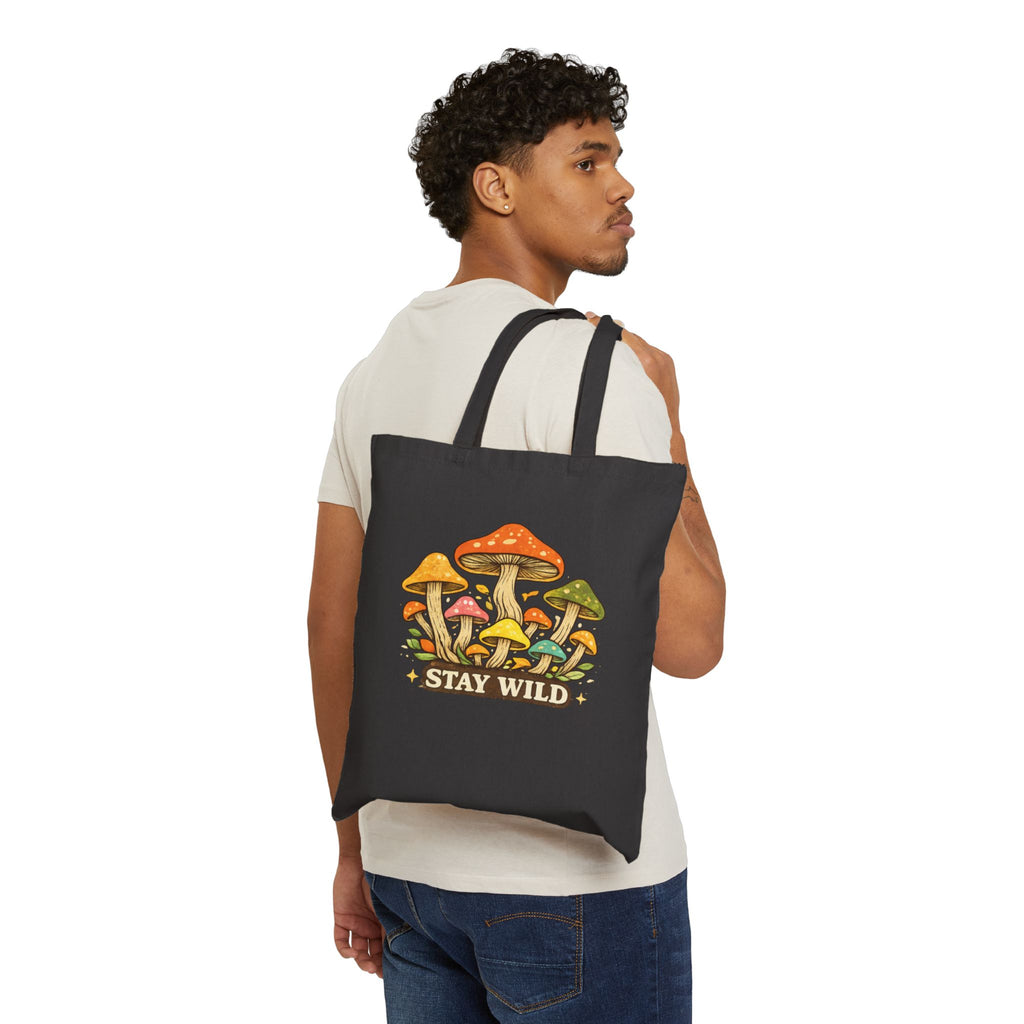 Stay Wild Mushroom Cotton Canvas Tote Bag — Multi-Use Market & Beach Bag